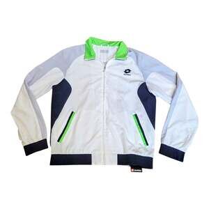 NWT Lotto Sport Mens Track Jacket Size Large White Navy Green Zip Windbreaker